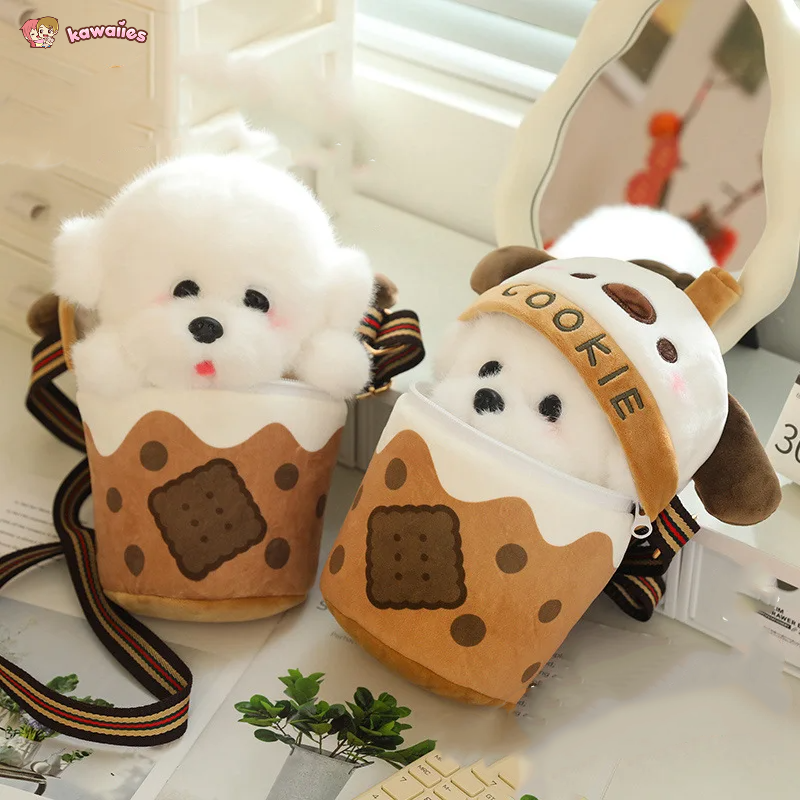 White Bichon Frisé Plushie Bubble Tea Cookie Bag-Kawaii Dream