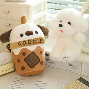 White Bichon Frisé Plushie Bubble Tea Cookie Bag-Kawaii Dream