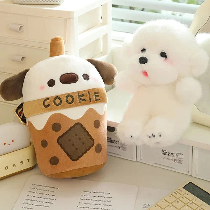 White Bichon Frisé Plushie Bubble Tea Cookie Bag-Kawaii Dream