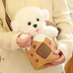 White Bichon Frisé Plushie Bubble Tea Cookie Bag-Kawaii Dream
