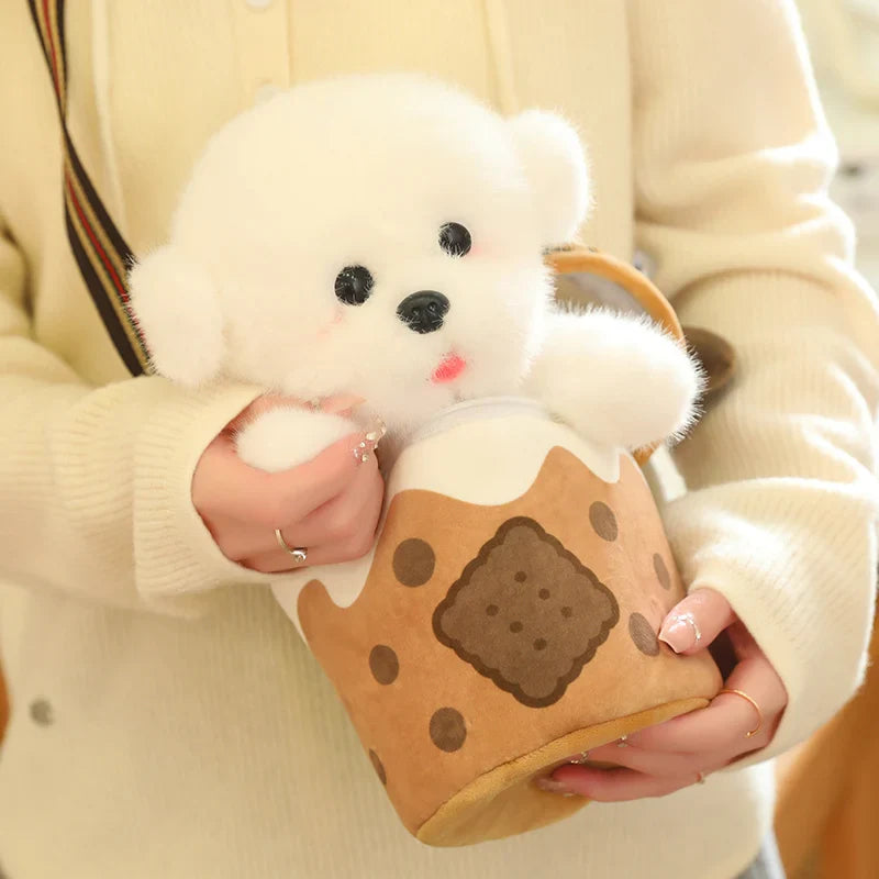 White Bichon Frisé Plushie Bubble Tea Cookie Bag-Kawaii Dream