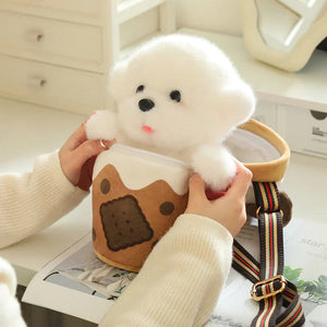 White Bichon Frisé Plushie Bubble Tea Cookie Bag-Kawaii Dream