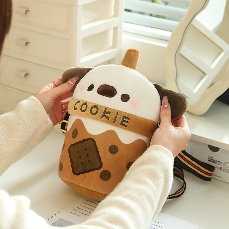 White Bichon Frisé Plushie Bubble Tea Cookie Bag-Kawaii Dream