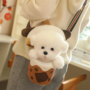 White Bichon Frisé Plushie Bubble Tea Cookie Bag-Kawaii Dream