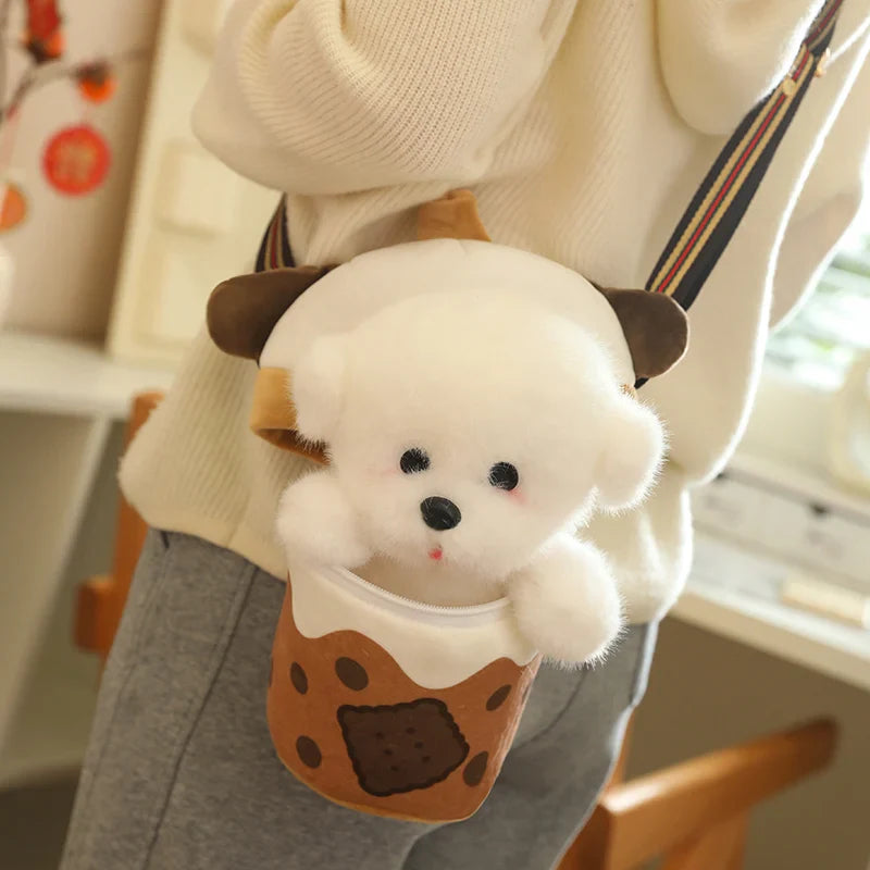 White Bichon Frisé Plushie Bubble Tea Cookie Bag-Kawaii Dream