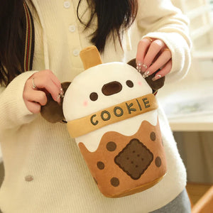White Bichon Frisé Plushie Bubble Tea Cookie Bag-Kawaii Dream