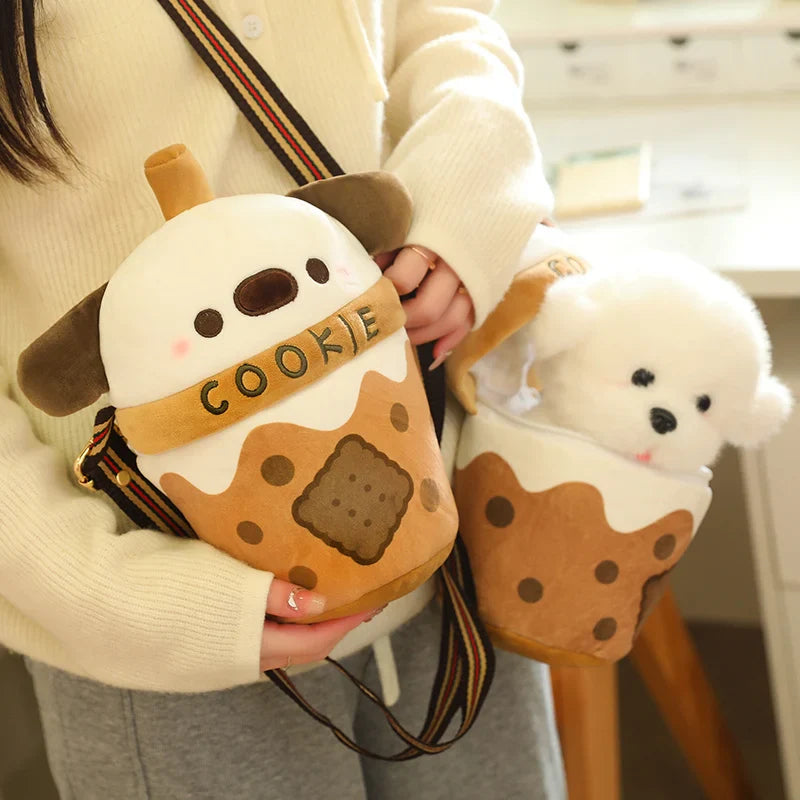 White Bichon Frisé Plushie Bubble Tea Cookie Bag-Kawaii Dream