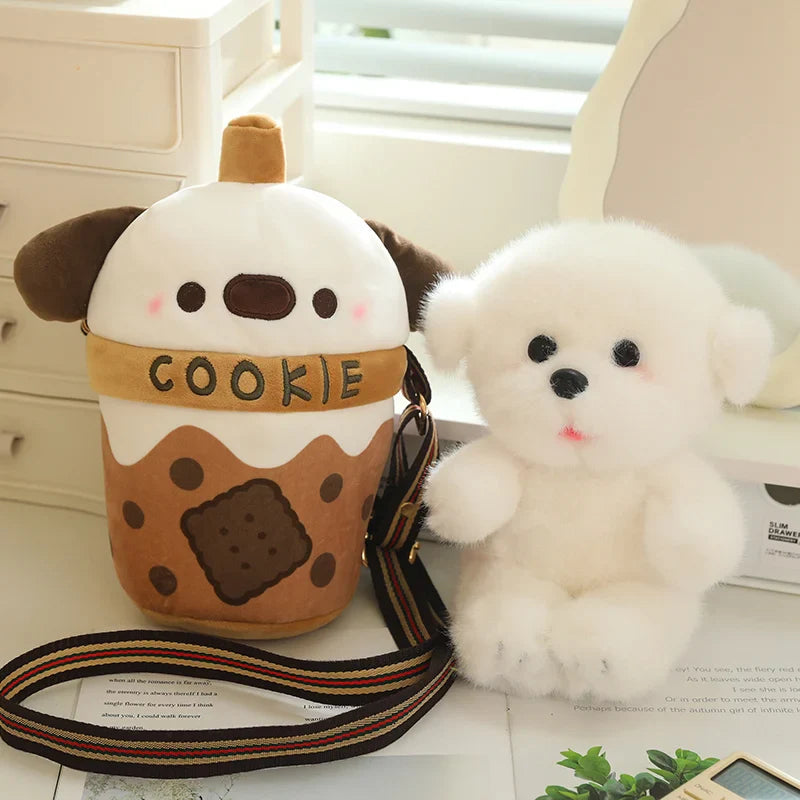 White Bichon Frisé Plushie Bubble Tea Cookie Bag-Kawaii Dream