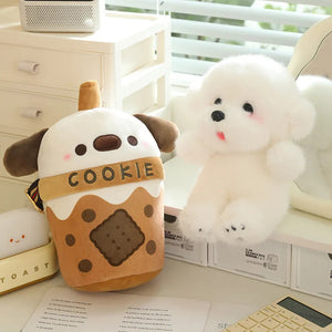 White Bichon Frisé Plushie Bubble Tea Cookie Bag-Kawaii Dream