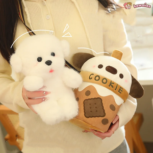 White Bichon Frisé Plushie Bubble Tea Cookie Bag-Kawaii Dream