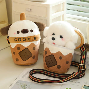 White Bichon Frisé Plushie Bubble Tea Cookie Bag-Kawaii Dream