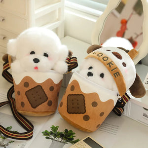 White Bichon Frisé Plushie Bubble Tea Cookie Bag-Kawaii Dream
