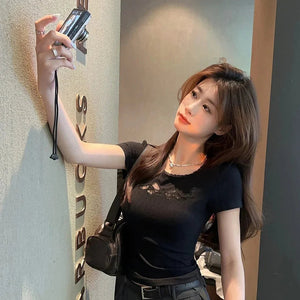 White Black Coquette Lace Bow Women's Top-Kawaii Dream