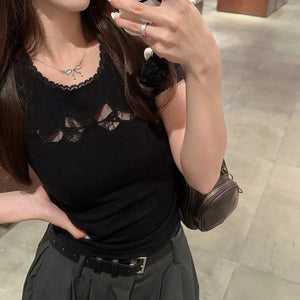 White Black Coquette Lace Bow Women's Top-Kawaii Dream