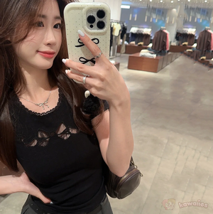 White Black Coquette Lace Bow Women's Top-Kawaii Dream
