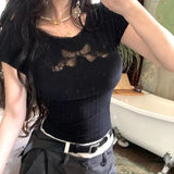 White Black Coquette Lace Bow Women's Top-Kawaii Dream