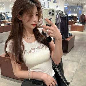 White Black Coquette Lace Bow Women's Top-Kawaii Dream