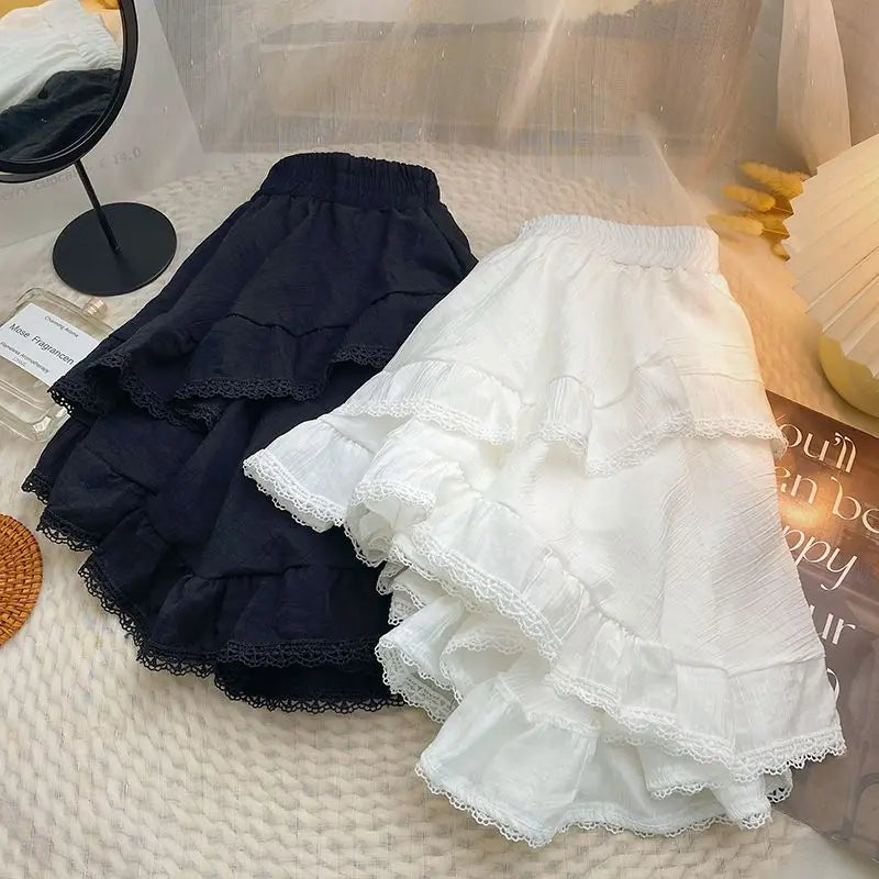 White Black Irregular Layered Mini Skirt-Kawaii Dream