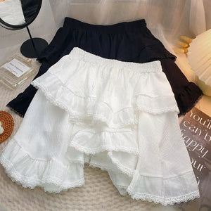 White Black Irregular Layered Mini Skirt-Kawaii Dream