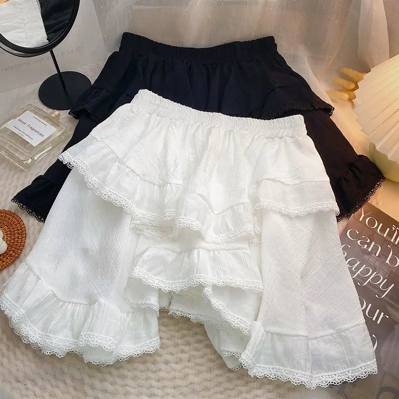 White Black Irregular Layered Mini Skirt-Kawaii Dream