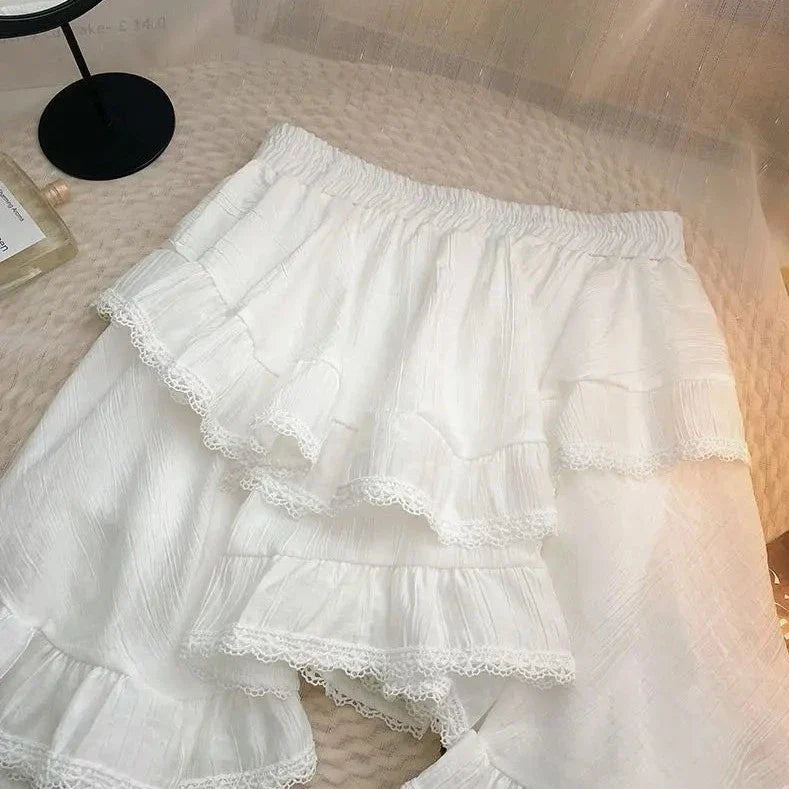 White Black Irregular Layered Mini Skirt-Kawaii Dream