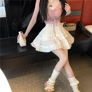 White Black Ruffle Layered High Waist Mini Short Women's Skirt-Kawaii Dream