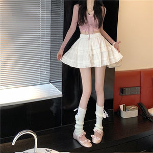 White Black Ruffle Layered High Waist Mini Short Women's Skirt-Kawaii Dream