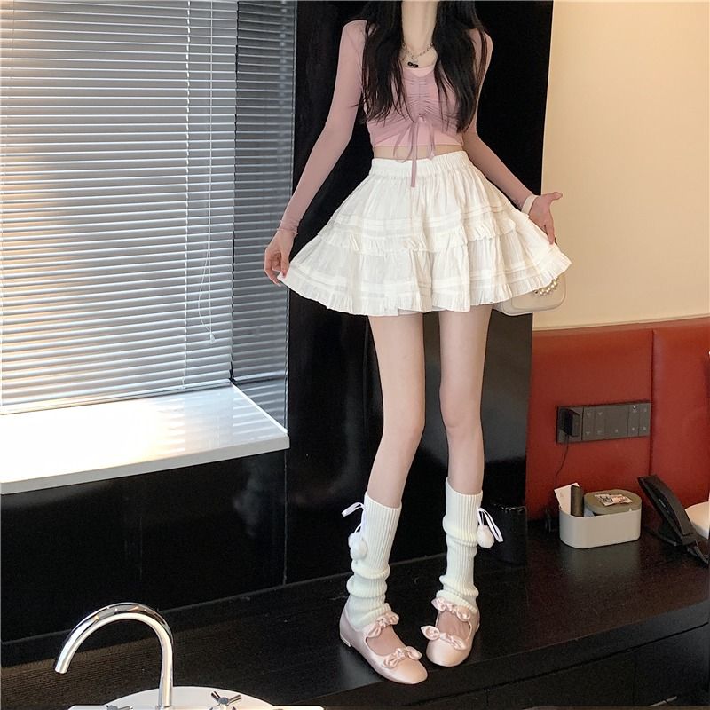 White Black Ruffle Layered High Waist Mini Short Women's Skirt-Kawaii Dream