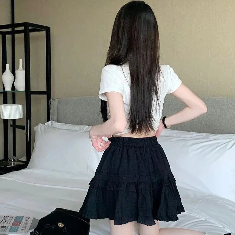 White Black Ruffle Layered High Waist Mini Short Women's Skirt-Kawaii Dream
