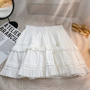 White Black Ruffle Layered High Waist Mini Short Women's Skirt-Kawaii Dream