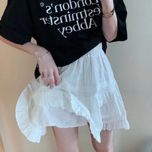 White Black Ruffle Layered High Waist Mini Short Women's Skirt-Kawaii Dream