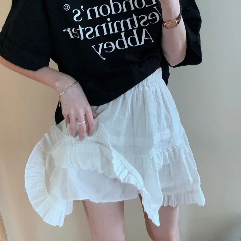 White Black Ruffle Layered High Waist Mini Short Women's Skirt-Kawaii Dream