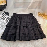 White Black Ruffle Layered High Waist Mini Short Women's Skirt-Kawaii Dream