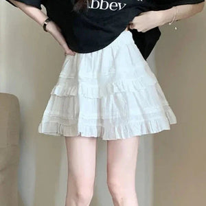 White Black Ruffle Layered High Waist Mini Short Women's Skirt-Kawaii Dream
