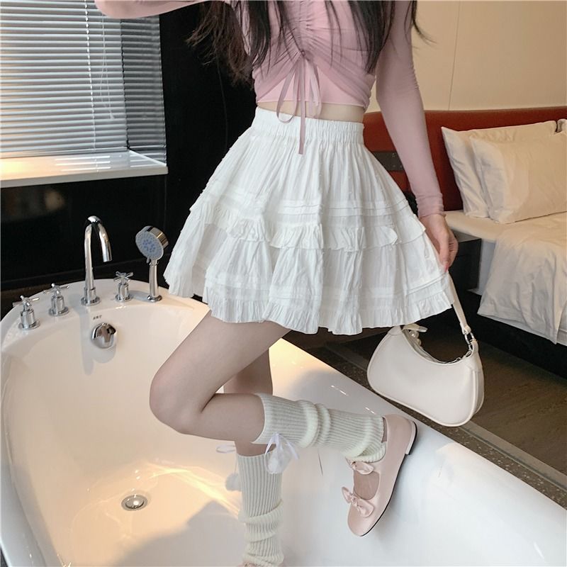 White Black Ruffle Layered High Waist Mini Short Women's Skirt-Kawaii Dream