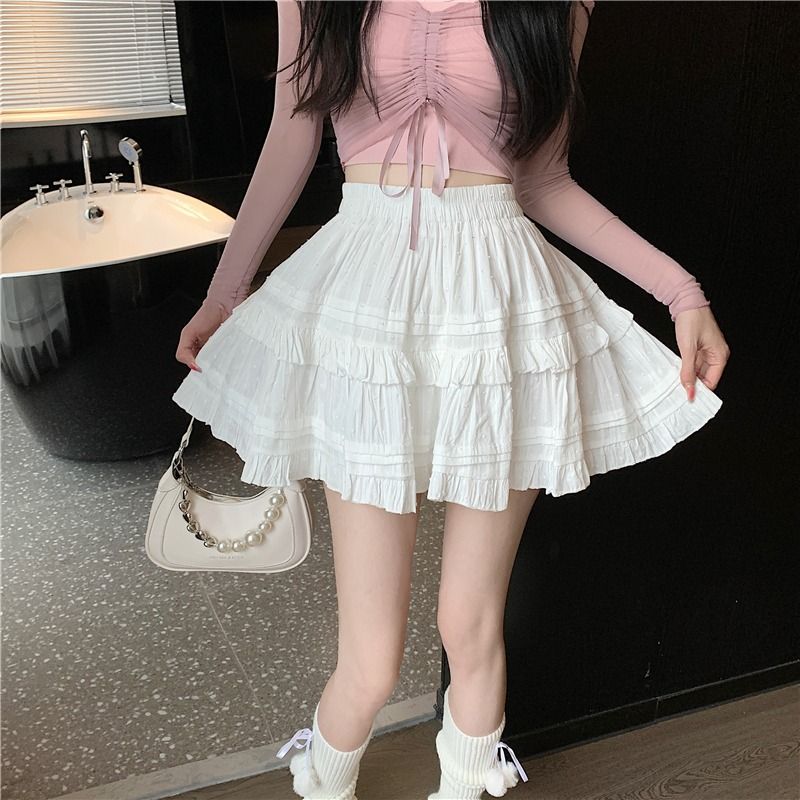 White Black Ruffle Layered High Waist Mini Short Women's Skirt-Kawaii Dream