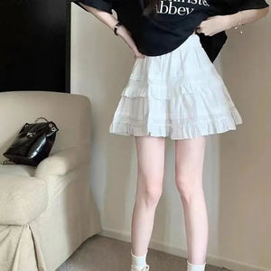 White Black Ruffle Layered High Waist Mini Short Women's Skirt-Kawaii Dream