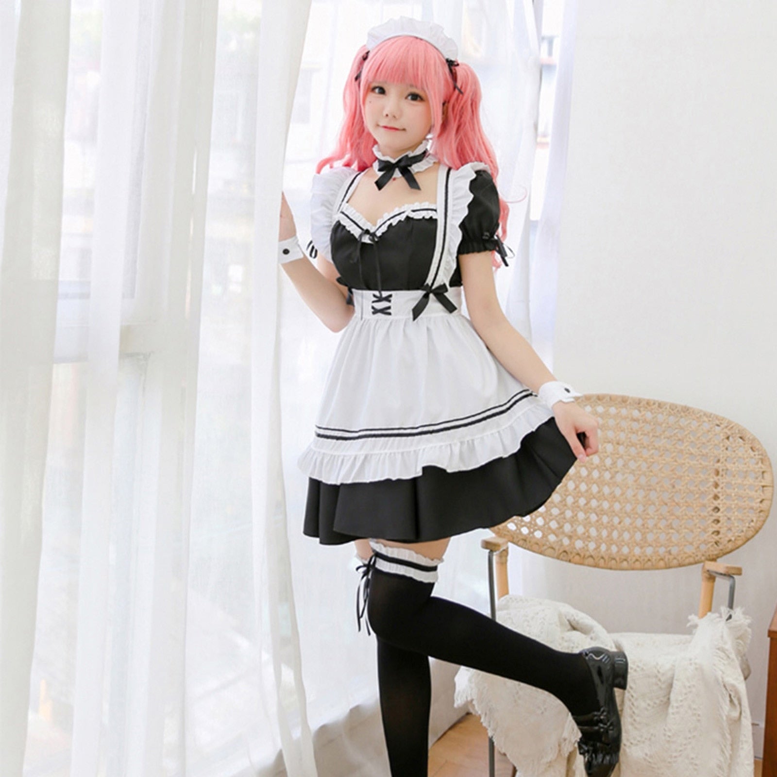 White Black Striped Lolita Maid Cosplay Women's Dress-Kawaii Dream