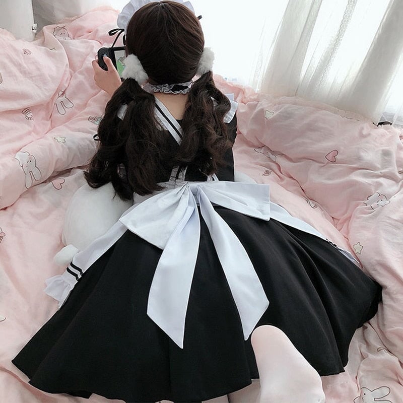 White Black Striped Lolita Maid Cosplay Women's Dress-Kawaii Dream