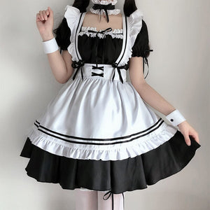 White Black Striped Lolita Maid Cosplay Women's Dress-Kawaii Dream