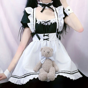 White Black Striped Lolita Maid Cosplay Women's Dress-Kawaii Dream