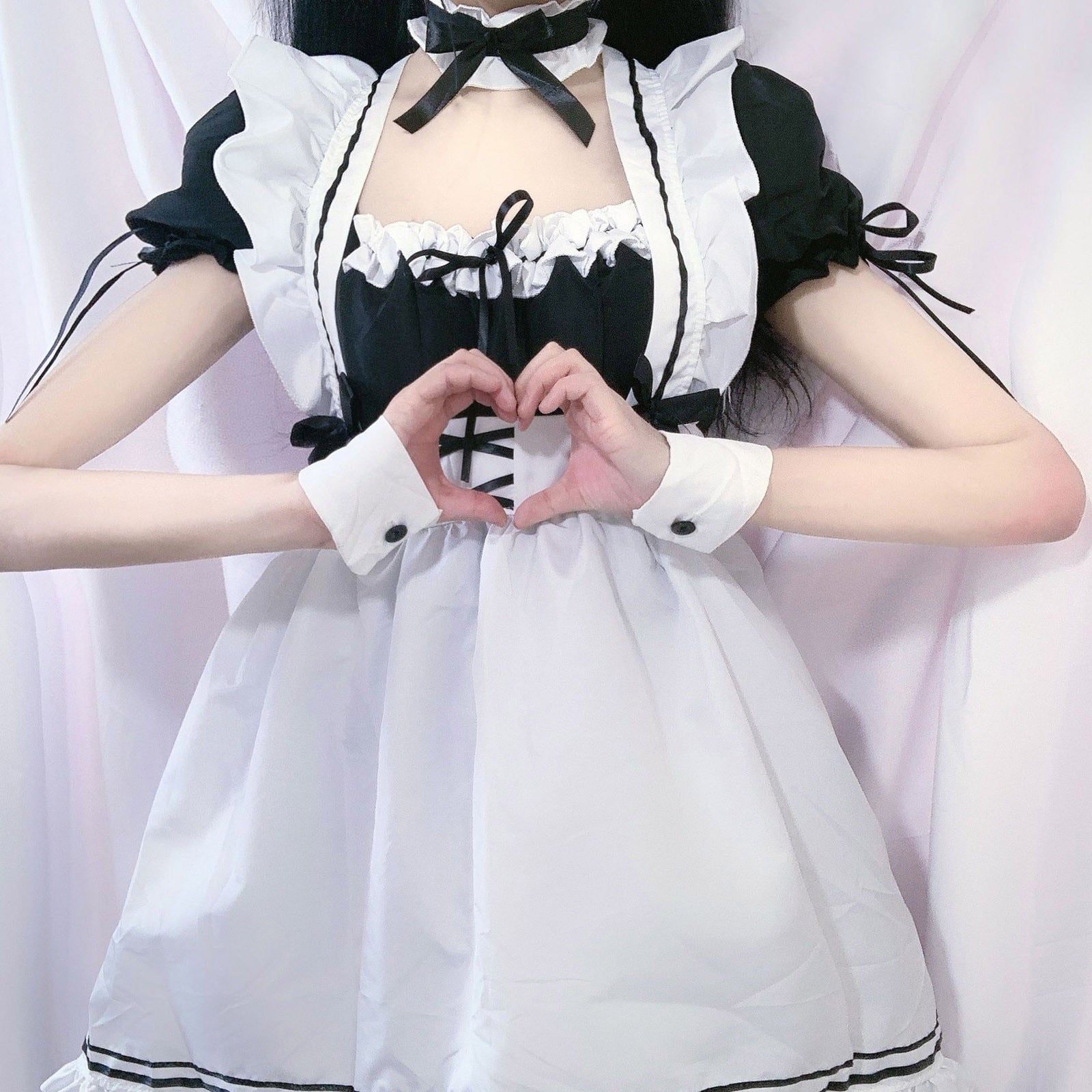White Black Striped Lolita Maid Cosplay Women's Dress-Kawaii Dream