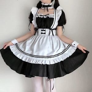 White Black Striped Lolita Maid Cosplay Women's Dress-Kawaii Dream
