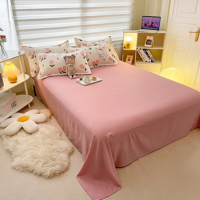 White Bunny Peach Flower Bedding Set-Kawaii Dream