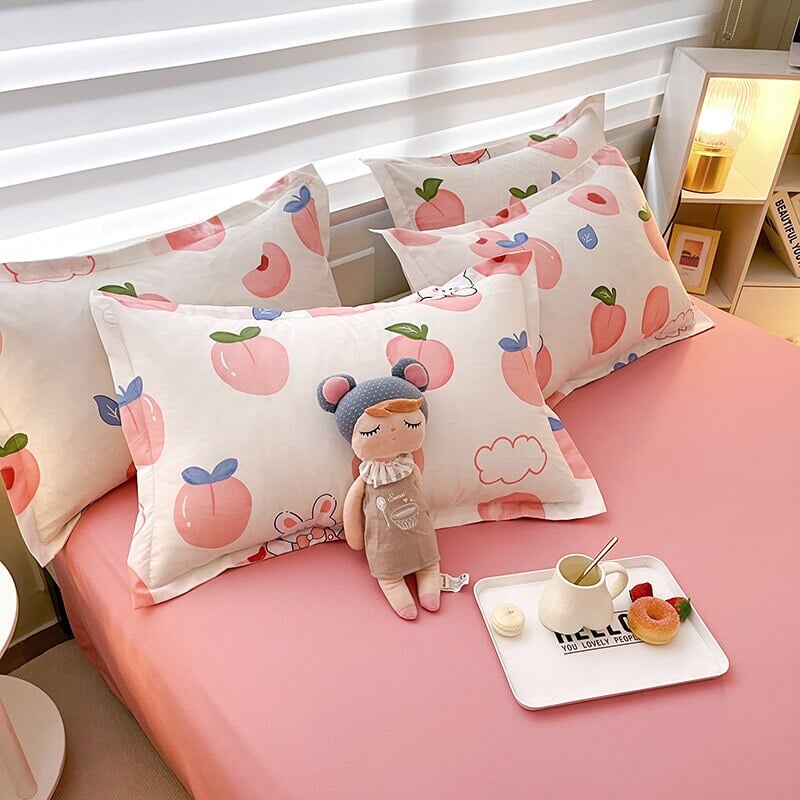 White Bunny Peach Flower Bedding Set-Kawaii Dream