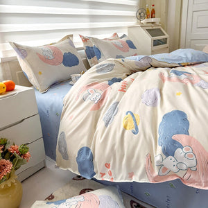 White Bunny Space Moon Bedding Set-Kawaii Dream