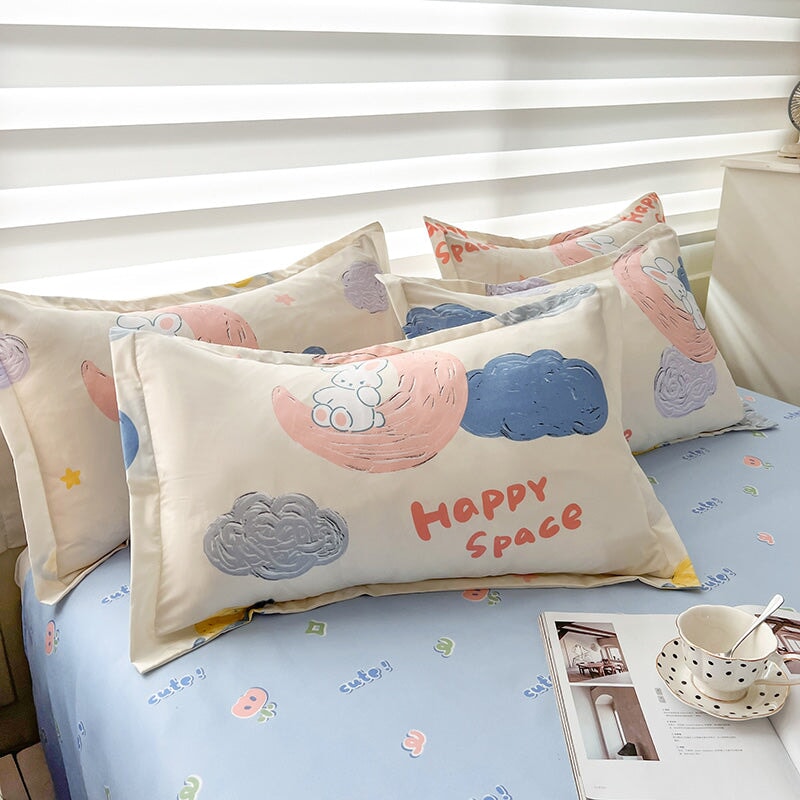 White Bunny Space Moon Bedding Set-Kawaii Dream