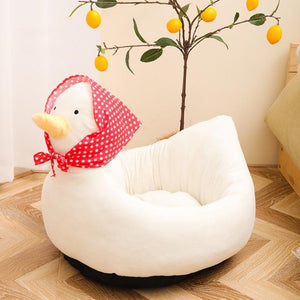 White Duck with Red Scarf Cat Dog Bed-Kawaii Dream