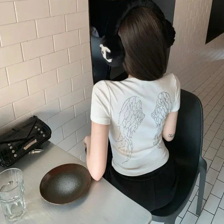 White Gray Winged Gem B Women's Tee-Kawaii Dream