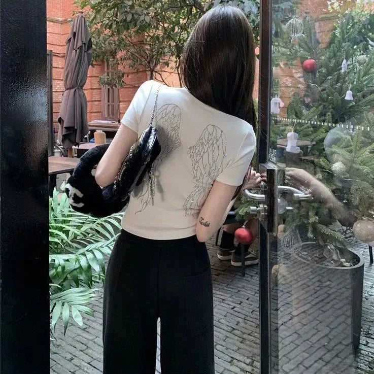 White Gray Winged Gem B Women's Tee-Kawaii Dream